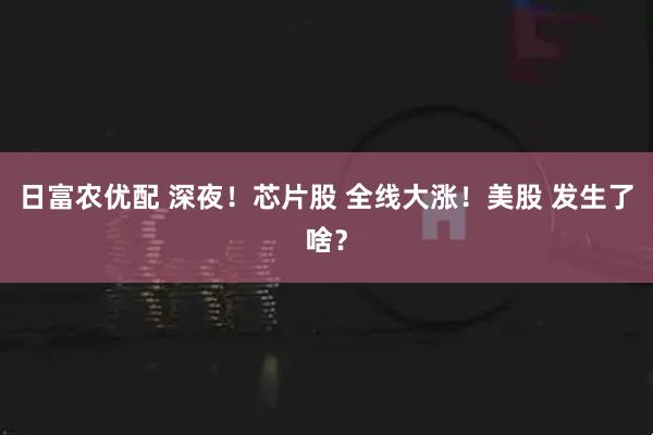日富农优配 深夜！芯片股 全线大涨！美股 发生了啥？